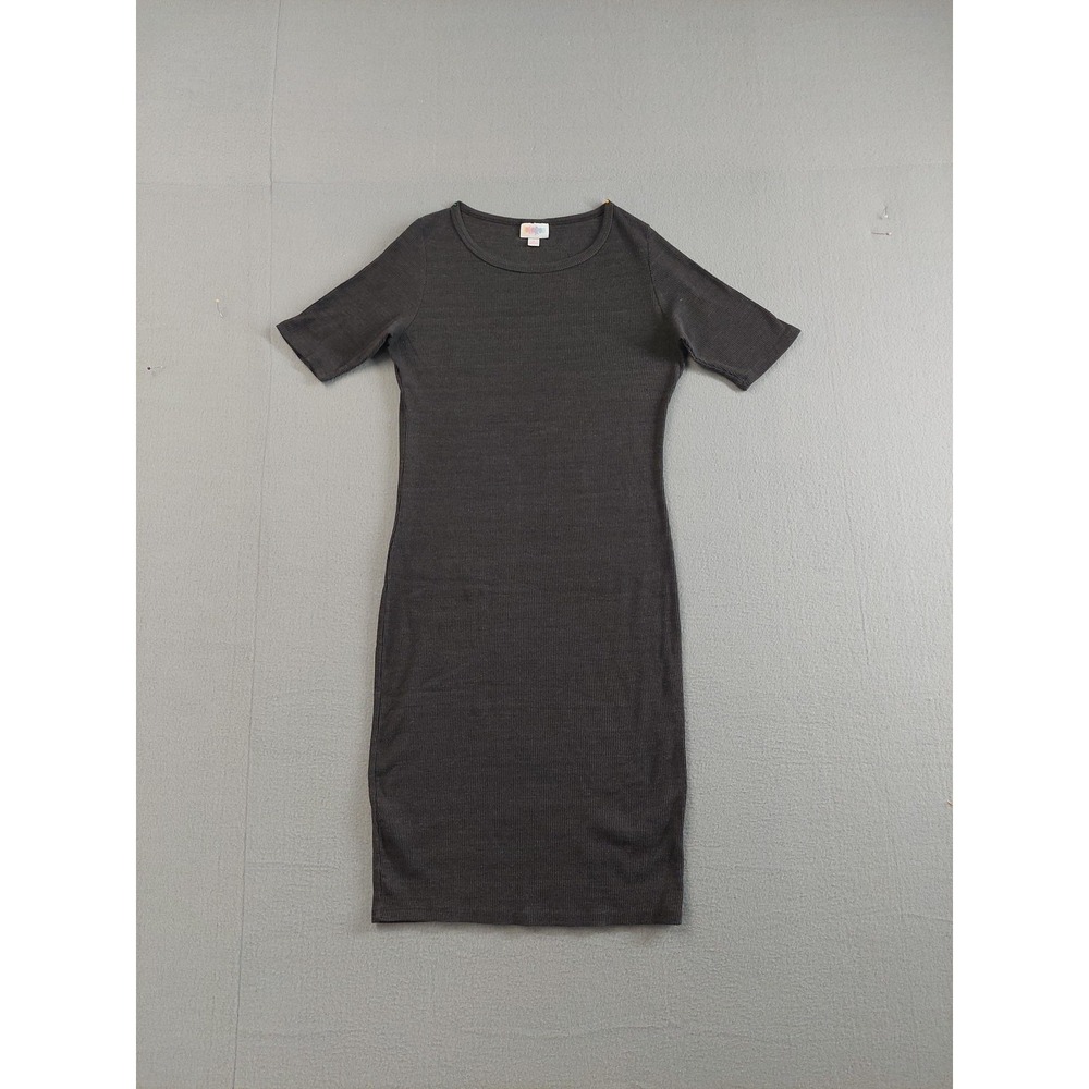 LuLaRoe Dress Womens Small Gray Julia Ribbed‎ Knit Bodycon T Shirt Knee Length